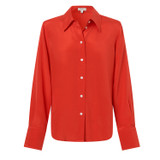 Front product shot of the Oroton Slim Fit Silk Shirt in Poppy and 93% Silk 7% Spandex for Women