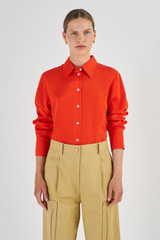 Oroton Slim Fit Silk Shirt in Poppy and 93% Silk 7% Spandex for Women