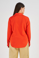 Oroton Slim Fit Silk Shirt in Poppy and 93% Silk 7% Spandex for Women