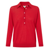 Front product shot of the Oroton Merino 3/4 Sleeve Polo in Poppy and 100% Merino Wool for Women