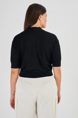 Oroton Short Sleeve Cropped Cardi in Black and 100% Merino Wool for Women