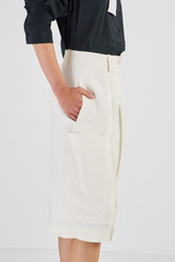 Profile view of model wearing the Oroton Pocket Detail Culotte in Cream and 58% Viscose 42% Linen for Women