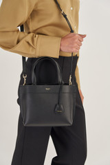 Oroton Harvey Small Tote in Black and Oroton Logo Printed Coated Canvas. Smooth Leather Trims for Women