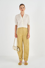Oroton Short Sleeve Cropped Cardi in Cream and 100% Merino Wool for Women