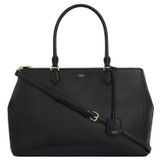 Front product shot of the Oroton Inez 15" City Tote in Black and Shiny Soft Saffiano for Women