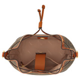 Oroton Harvey Signature Bucket in Black/Cognac and Oroton Logo Printed Coated Canvas. Smooth Leather Trims for Women