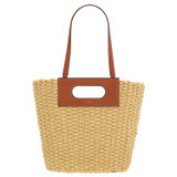 Front product shot of the Oroton Cary Large Shopper Tote in Natural/Cognac and Paper Straw with Pebble Leather Trim for Women