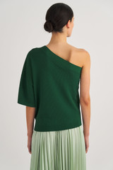 Oroton Mesh Stitch One Shoulder Top in Treehouse and 83% Viscose, 17% Polyester for Women