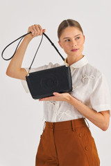 Oroton Polly Crossbody in Black and Pebble Leather for Women