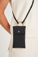 Oroton Maeve Phone Crossbody in Black and Smooth Leather for Women
