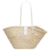 Front product shot of the Oroton Madison Medium Tote in White/Natural and Smooth Leather and Woven Straw for Women