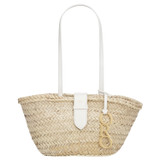 Front product shot of the Oroton Madison Small Tote in White/Natural and Smooth Leather and Woven Straw for Women