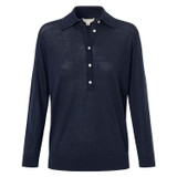 Front product shot of the Oroton Merino 3/4 Sleeve Polo in North Sea and 100% Merino Wool for Women