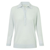 Front product shot of the Oroton Merino 3/4 Sleeve Polo in Pale Amalfi and 100% Merino Wool for Women