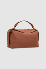 Back product shot of the Oroton Mica Small Bowler in Brandy and Pebble grain leather with smooth leather trims for Women