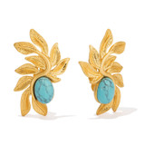 Front product shot of the Oroton Tropea Clip On Earrings in Worn Gold/Turquoise and 18-karat gold plating for Women
