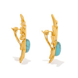 Front product shot of the Oroton Tropea Clip On Earrings in Worn Gold/Turquoise and 18-karat gold plating for Women