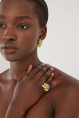 Profile view of model wearing the Oroton Tropea Earrings in Worn Gold/Turquoise and 18-karat gold plating for Women