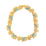 Front product shot of the Oroton Tropea Necklace in Worn Gold/Turquoise and Brass for Women