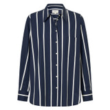 Front product shot of the Oroton Long Sleeve Stripe Poplin Shirt in North Sea and 100% Cotton for Women