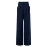 Front product shot of the Oroton Tab Detail Pleat Pant in North Sea and 58% Viscose 42% Linen for Women