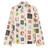 Front product shot of the Oroton Alphabet Print Camp Shirt in Jute and 100% Silk for Women