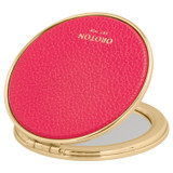 Front product shot of the Oroton Eve Round Mirror in Peony Pink and Pebble Leather for Women
