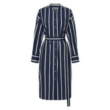 Front product shot of the Oroton Long Sleeve Striped Shirt Dress in North Sea and 100% Cotton for Women