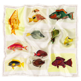 Front product shot of the Oroton Botanical Fish Silk Scarf in Multi and 100% Silk for Women