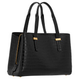 Back product shot of the Oroton Anika Texture Small Day Bag in Black Croc and Embossed Croc Leather for Women
