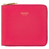Front product shot of the Oroton Inez Small Zip Wallet in Peony Pink and Shiny Soft Saffiano for Women