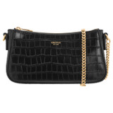 Front product shot of the Oroton Inez Texture Chain Wristlet in Black Croc and Embossed Croc Leather for Women