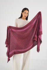 Profile view of model wearing the Oroton Hannah Wrap Scarf in Merlot and  for Women