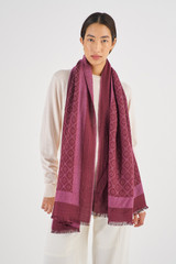 Profile view of model wearing the Oroton Hannah Wrap Scarf in Merlot and  for Women