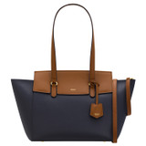 Front product shot of the Oroton Iris Medium Day Bag in Dark Navy/Cinnamon and Pebble Leather for Women