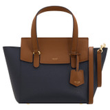 Front product shot of the Oroton Iris Small Day Bag in Dark Navy/Cinnamon and Pebble Leather for Women