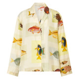 Front product shot of the Oroton Botanical Fish Print Shirt in Multi and 100% Silk for Women