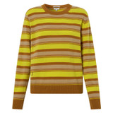 Front product shot of the Oroton Merino Long Sleeve Stripe Crew Knit in Treacle and 100% Merino Wool for Women