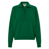 Front product shot of the Oroton Merino Relaxed Polo in Juniper Green and 100% Merino Wool for Women