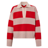 Front product shot of the Oroton Merino Stripe Rugby Knit in Poppy/Peach and 100% Merino Wool for Women