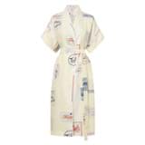 Front product shot of the Oroton Patch Label Long Robe in Lemon Zest and 100% Linen for Women