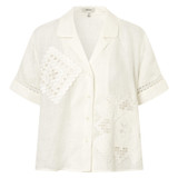 Front product shot of the Oroton Lace Detail Camp Shirt in Antique White and 100% Linen for Women