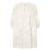 Front product shot of the Oroton Lace Detail Smock Dress in Antique White and 100% Linen for Women