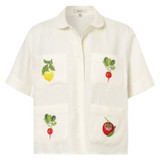 Front product shot of the Oroton Embroidered Vegetable Camp Shirt in White and 100% Linen for Women