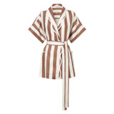 Front product shot of the Oroton Capri Stripe Robe in Iced Chocolate and 100% Linen for Women