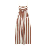 Front product shot of the Oroton Capri Stripe Sundress in Iced Chocolate and 100% Linen for Women