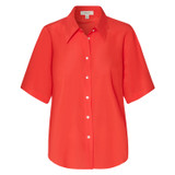 Front product shot of the Oroton Short Sleeve Fluid Shirt in True Red and 92% Silk, 8% Spandex for Women