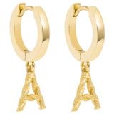 Front product shot of the Oroton Petite Luna Letter Hoop Earrings in Gold and Brass Base With 18CT Gold Plating for Women