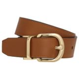Front product shot of the Oroton Inez Reversible Belt in Black/Cognac and Saffiano for Women