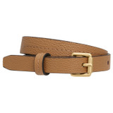 Front product shot of the Oroton Dylan Narrow Belt in Tan and Pebble Leather for Women